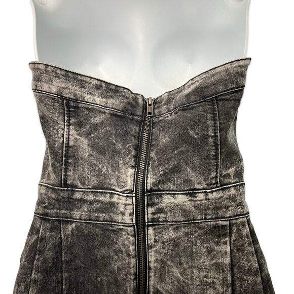 Vintage Y2K French Connection Denim Charcoal Gray Acid Wash Strapless Dress Sz 8 - Picture 13 of 13